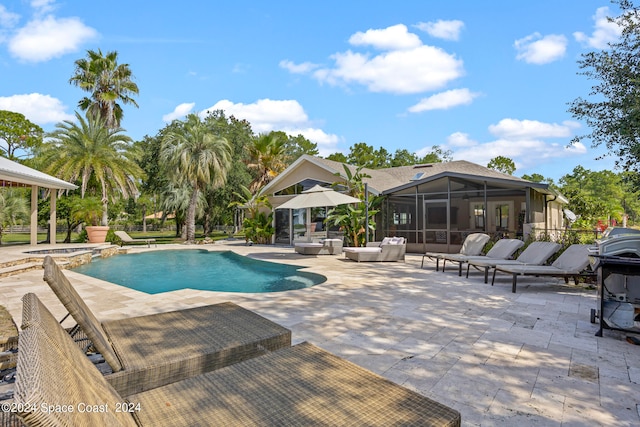 view of pool with a patio area and grilling area