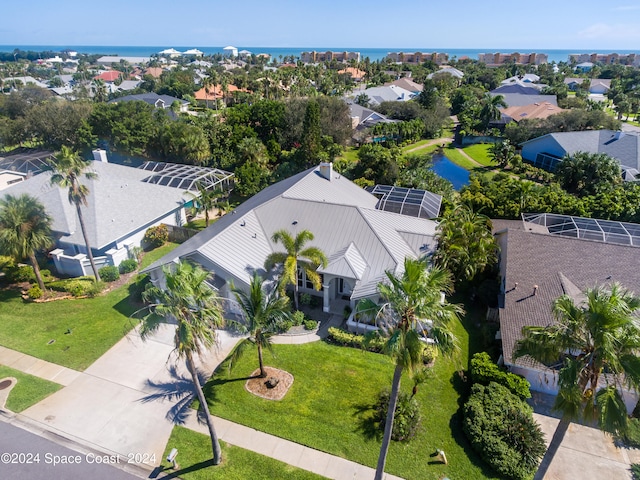 bird's eye view featuring a water view