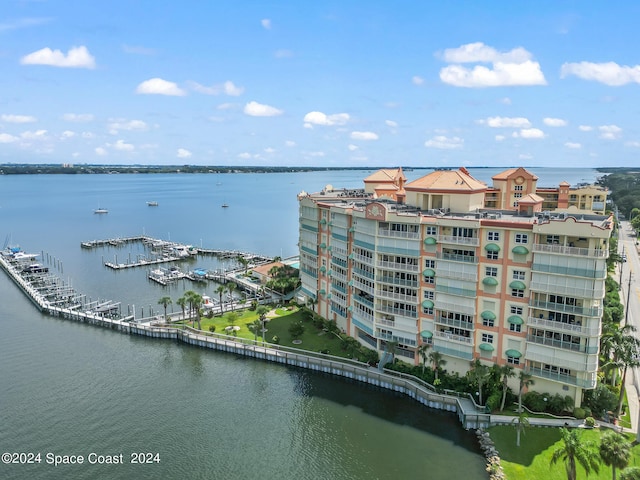 bird's eye view featuring a water view