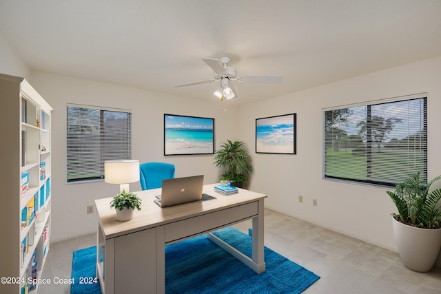 office area featuring ceiling fan