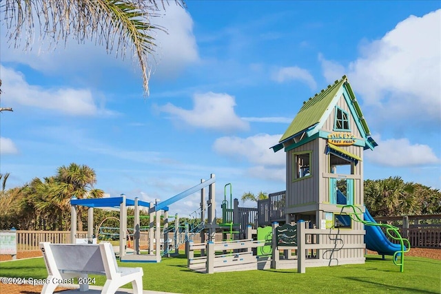 view of playground featuring a yard