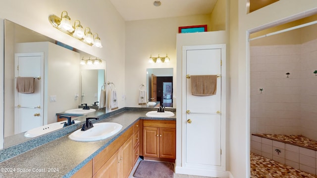 bathroom with vanity and a shower