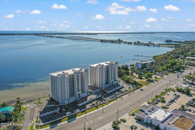 aerial view with a water view