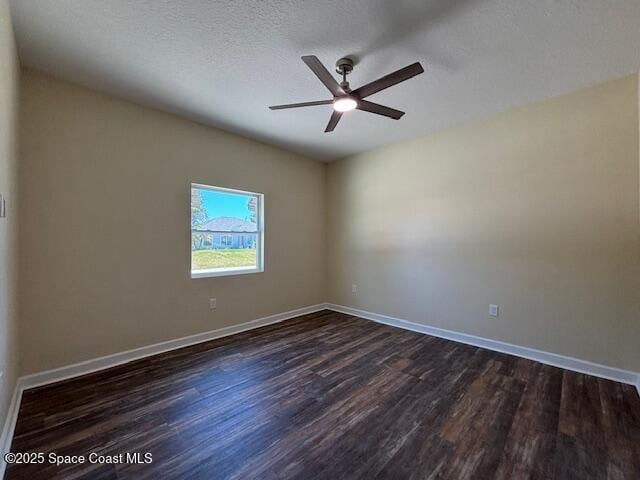 3250 San Jose Ave SE, Palm Bay, FL 32909 - empty room with dark wood-type flooring, ceiling fan, baseboards, and a textured ceiling