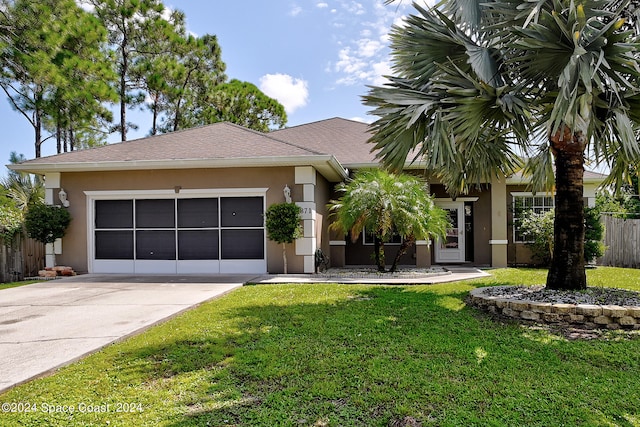 view of front facade with a garage and a front yard