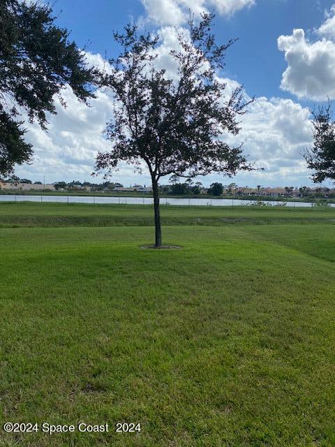 view of yard with a water view