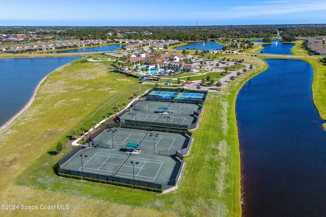 drone / aerial view featuring a water view