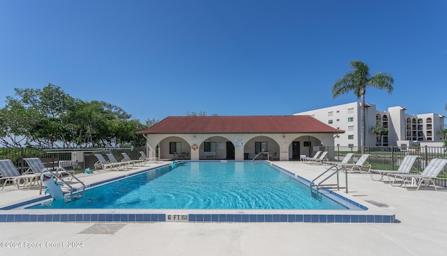 view of pool featuring a patio