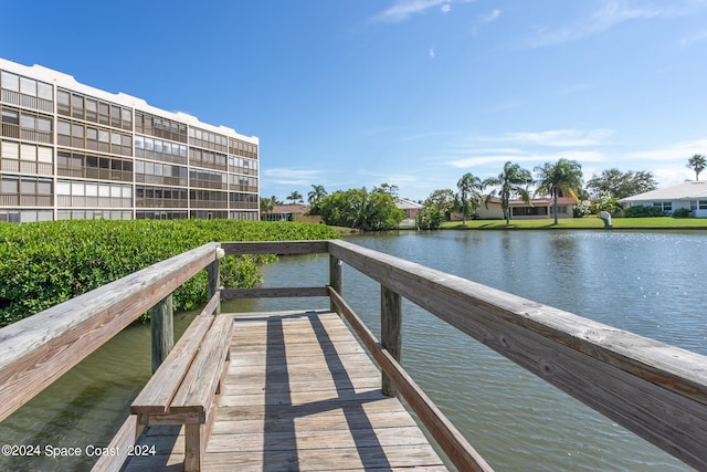 view of dock with a water view