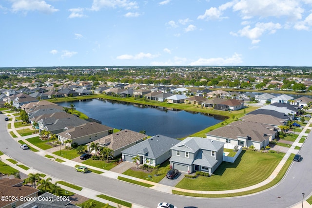 bird's eye view featuring a water view