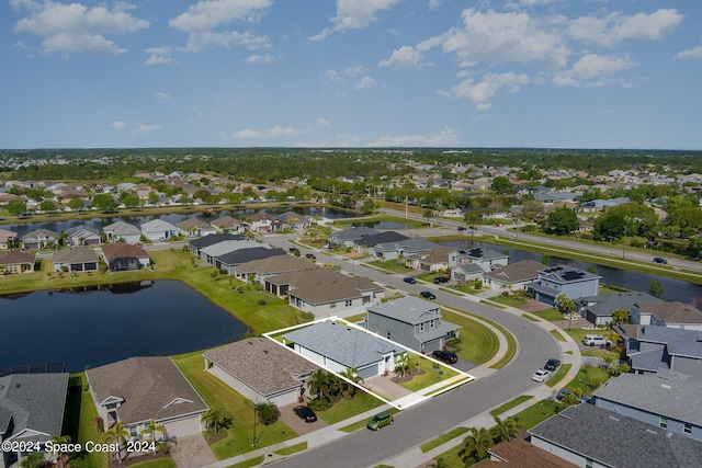 bird's eye view featuring a water view