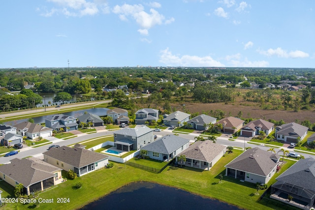 aerial view with a water view