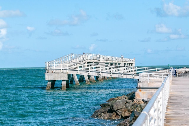 dock area featuring a water view and a pier