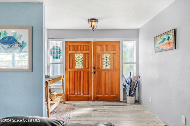 foyer with light hardwood / wood-style floors