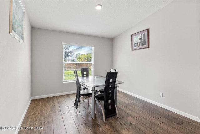 dining area featuring dark wood-type flooring