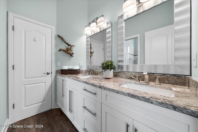 bathroom featuring vanity and wood-type flooring