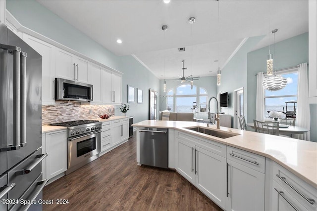 kitchen with sink, white cabinetry, stainless steel appliances, and plenty of natural light