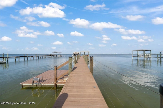 view of dock featuring a water view