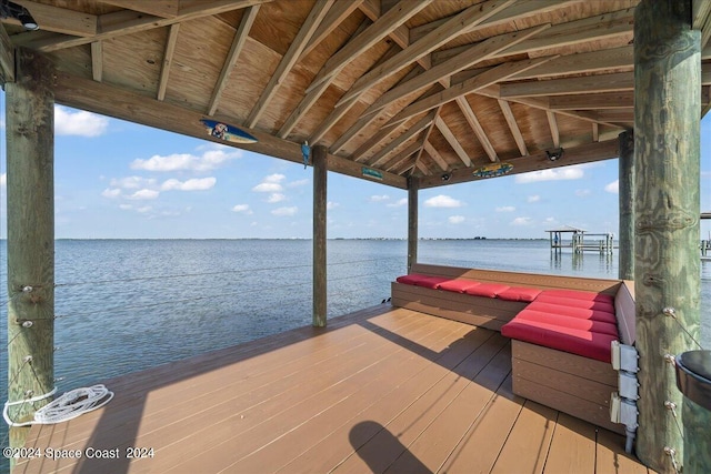 view of dock with a water view