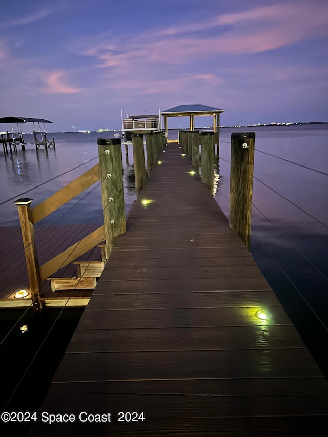 view of dock featuring a water view