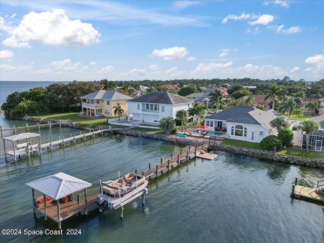 view of dock with a water view