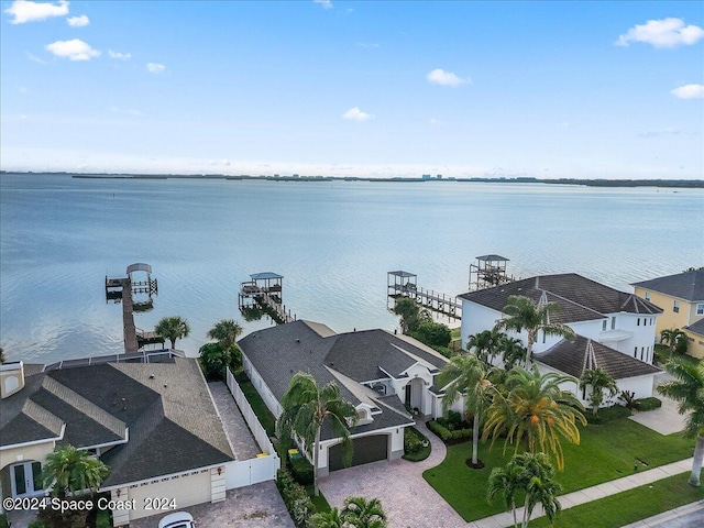 aerial view with a water view