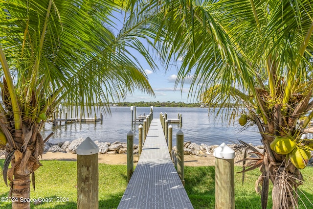 view of dock with a water view