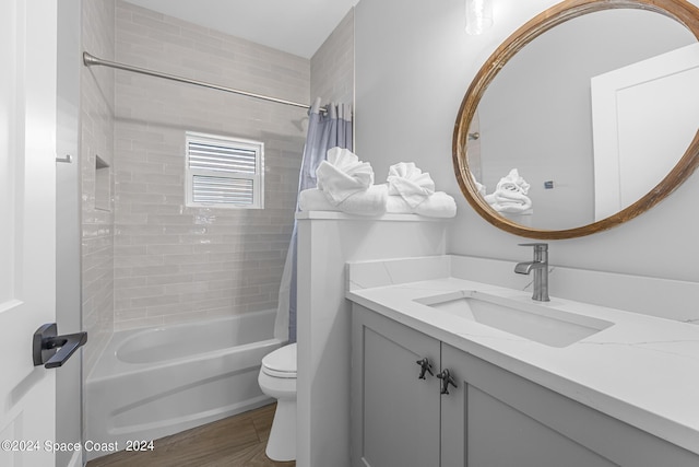 19 Vip Is Unit A, Grant, FL 32949 - full bathroom featuring shower / bathtub combination with curtain, toilet, and vanity
