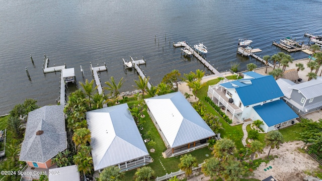 aerial view with a water view