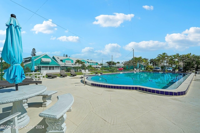 view of pool featuring a patio