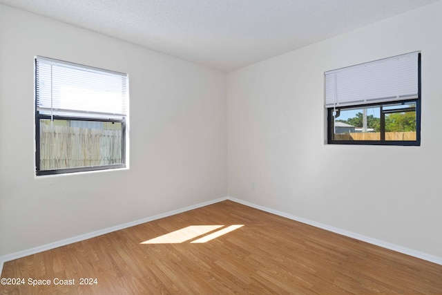 empty room with hardwood / wood-style flooring, plenty of natural light, and a textured ceiling