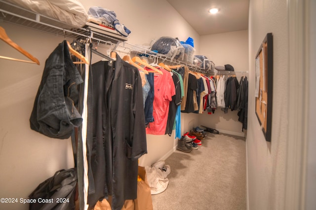 walk in closet with carpet flooring