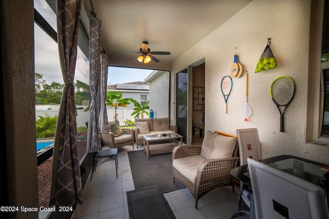 view of patio / terrace with ceiling fan and an outdoor hangout area