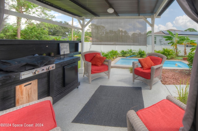 view of patio with a fenced in pool