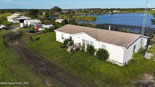 aerial view featuring a water view