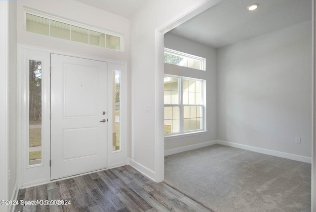 foyer entrance featuring dark hardwood / wood-style floors