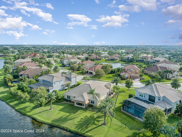 aerial view featuring a water view