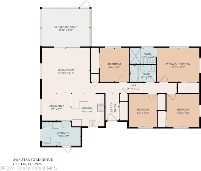 2415 Stanford Dr, Cocoa, FL 32926 - floor plan / room layout