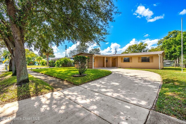 2415 Stanford Dr, Cocoa, FL 32926 - ranch-style home with concrete driveway and a front lawn