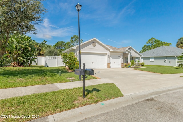 single story home with a front lawn and a garage