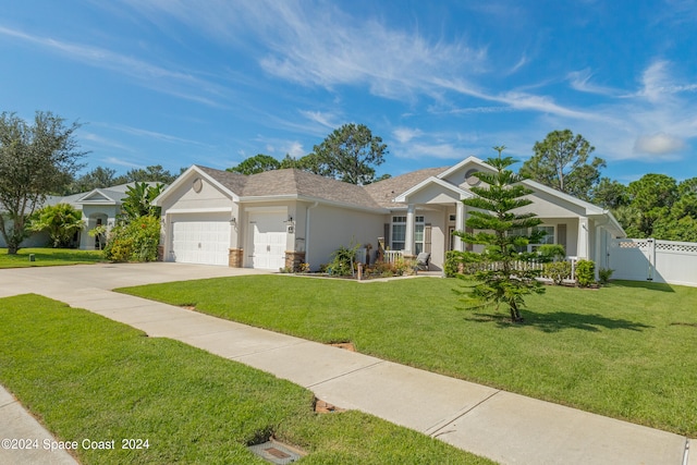 ranch-style house with a front lawn and a garage