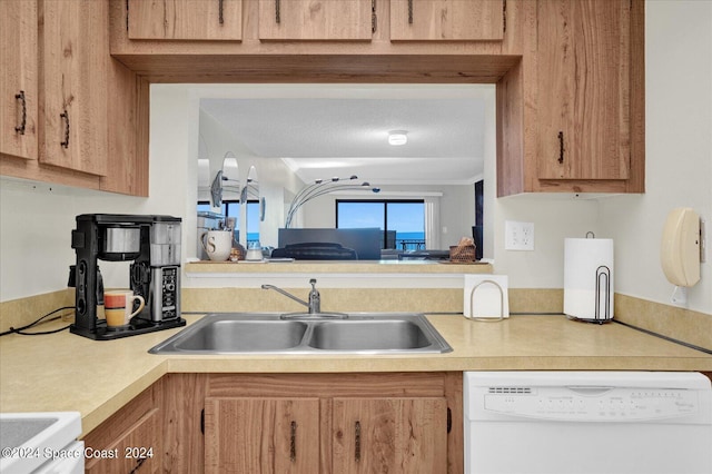 kitchen with dishwasher, a textured ceiling, and sink