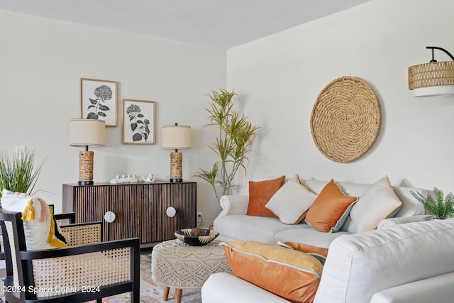 living room featuring a textured ceiling