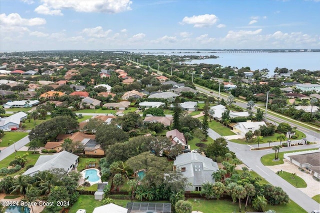 aerial view featuring a water view