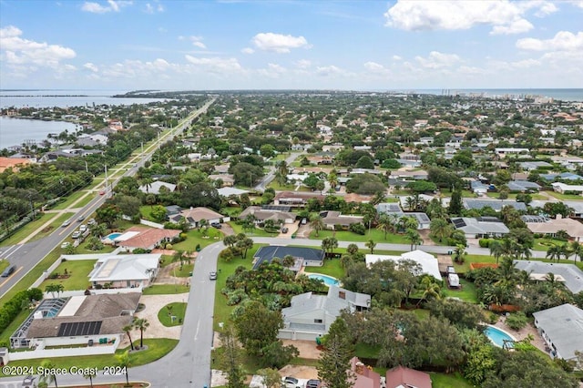 aerial view with a water view