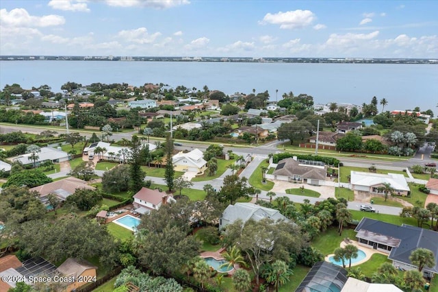 aerial view featuring a water view