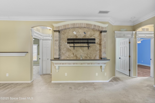 1870 Parrsboro St NW, Palm Bay, FL 32907 - kitchen with carpet flooring, arched walkways, and ornamental molding