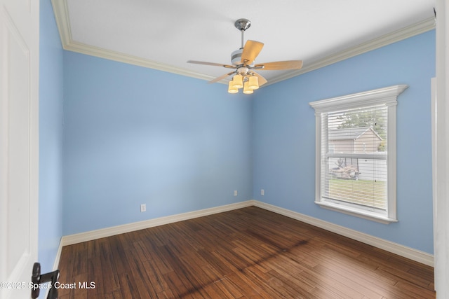 1870 Parrsboro St NW, Palm Bay, FL 32907 - unfurnished room with crown molding, a ceiling fan, and dark wood-style floors