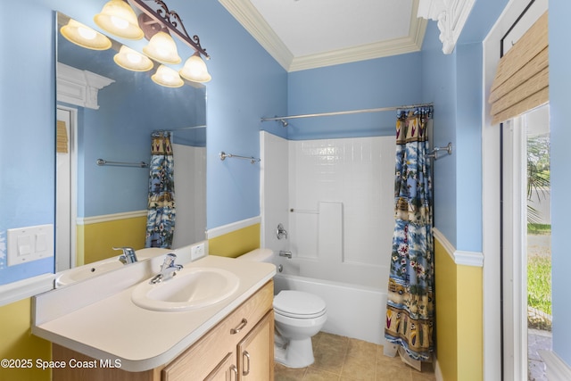1870 Parrsboro St NW, Palm Bay, FL 32907 - bathroom featuring vanity, shower / bath combo with shower curtain, ornamental molding, and tile patterned floors