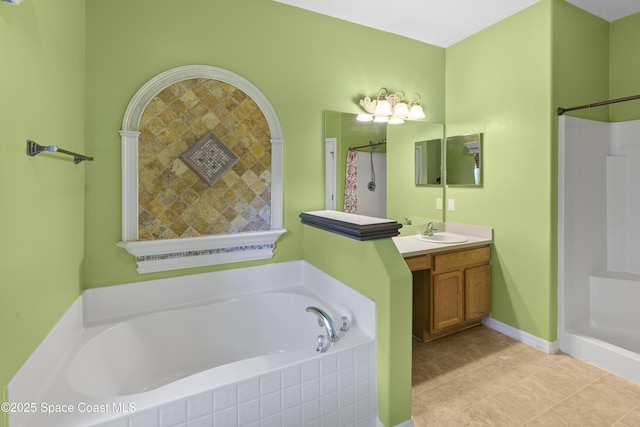 1870 Parrsboro St NW, Palm Bay, FL 32907 - bathroom with a garden tub, tile patterned floors, vanity, and a shower